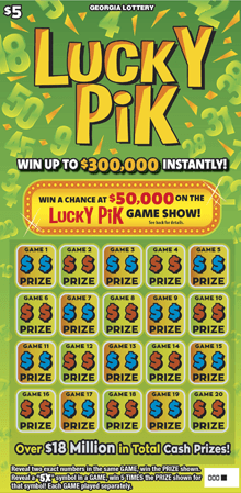 LUCKY PIK scratch-off ticket