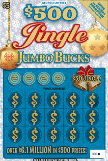 $500 JINGLE JUMBO BUCKS scratch-off ticket