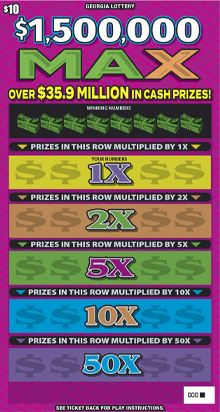 $1,500,000 MAX scratch-off ticket