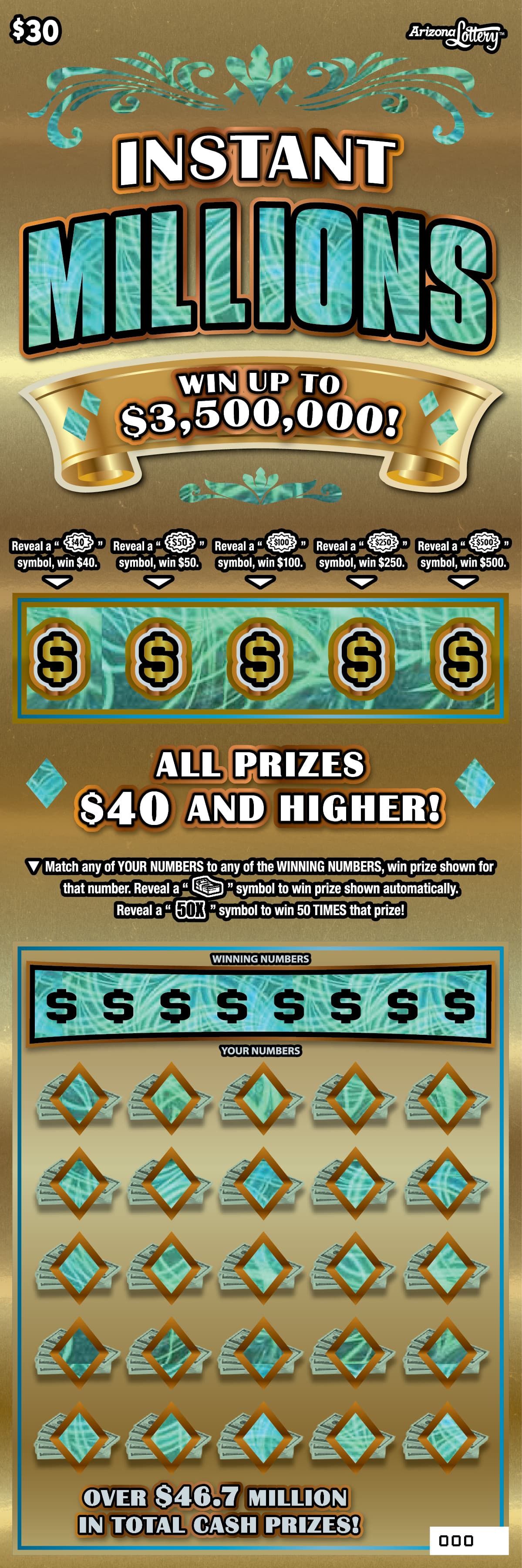 INSTANT MILLIONS scratch-off ticket