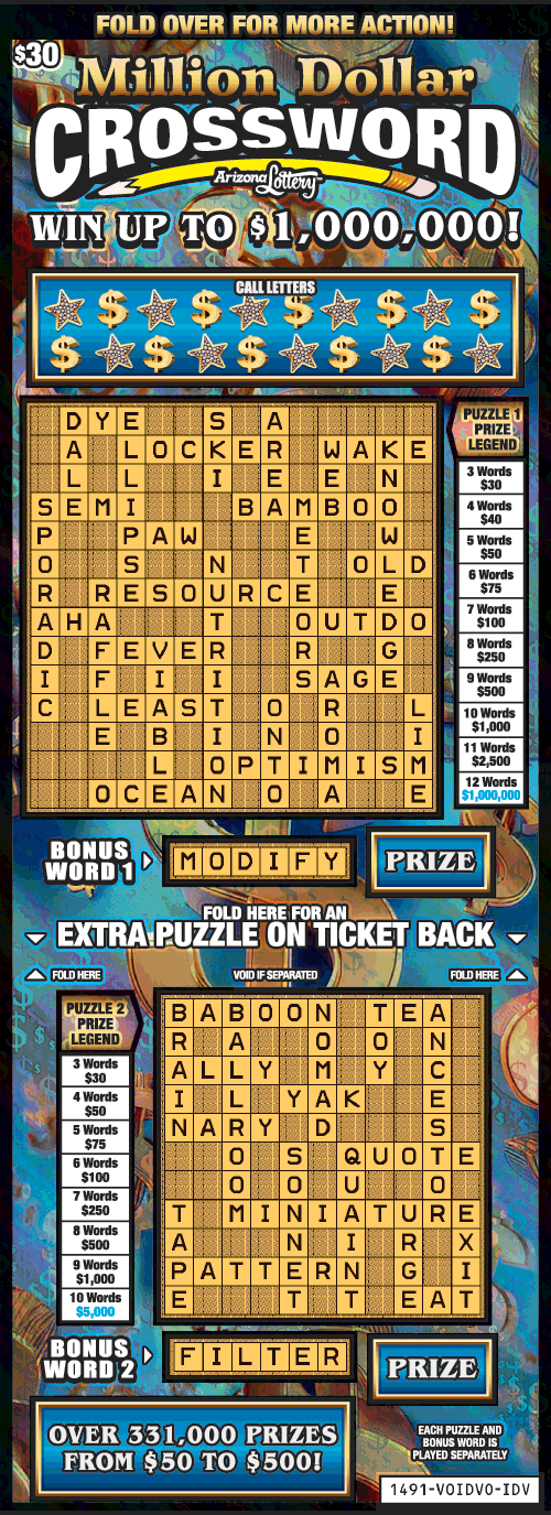 MILLION DOLLAR CROSSWORD scratch-off ticket