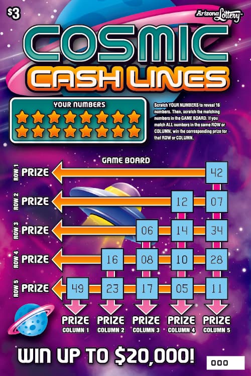 COSMIC CASH LINES scratch-off ticket