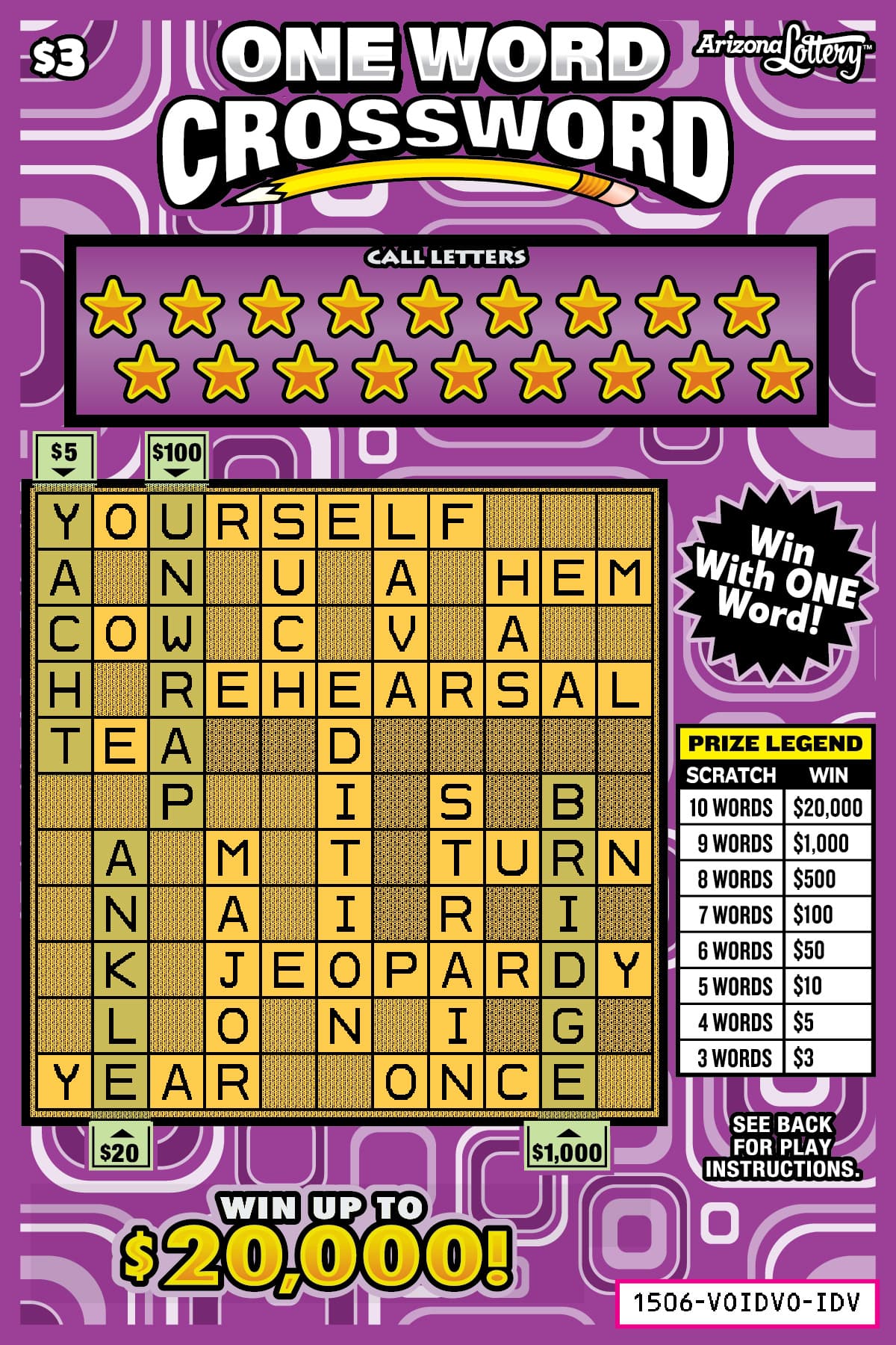 ONE WORD CROSSWORD scratch-off ticket