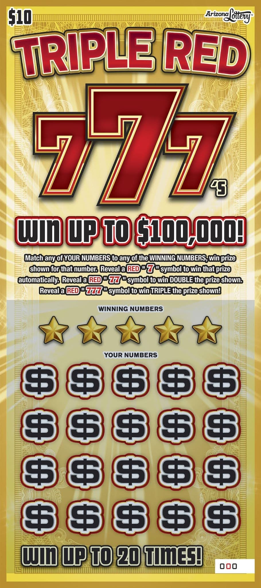 TRIPLE RED 7`S scratch-off ticket