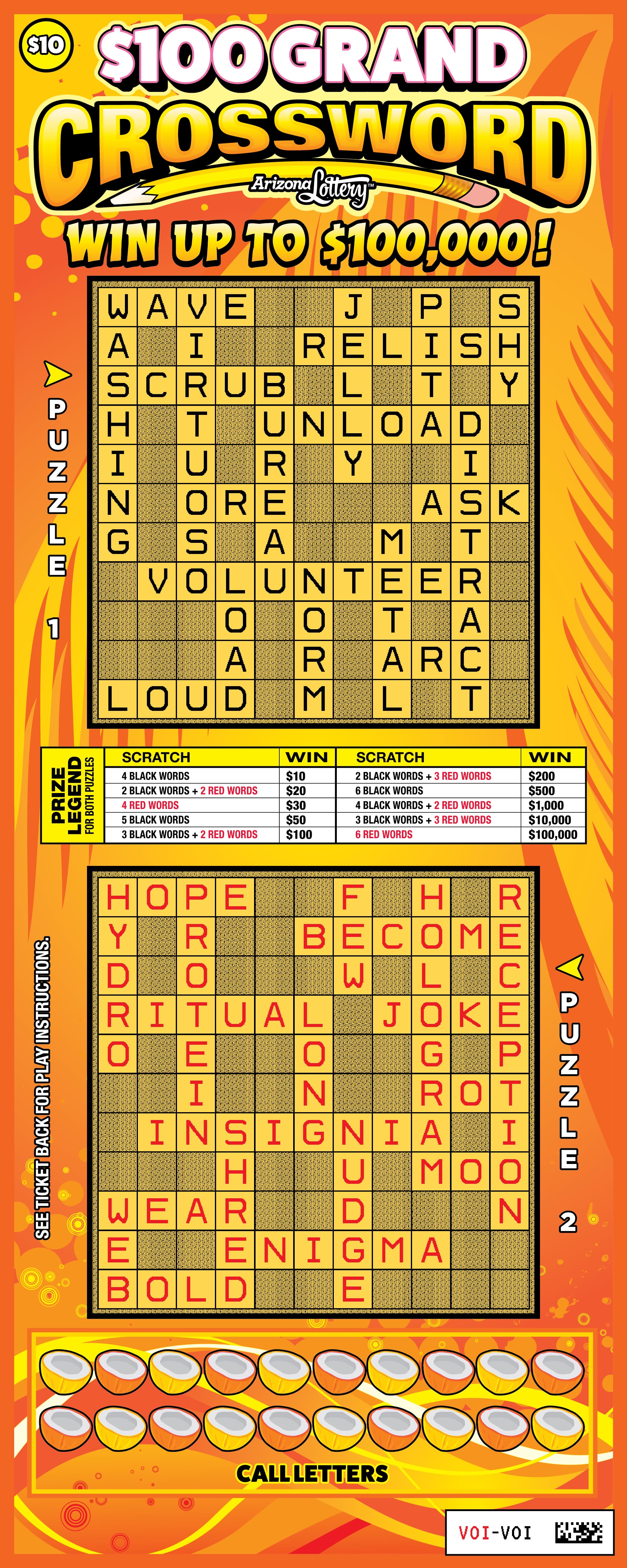 $100 GRAND CROSSWORD scratch-off ticket