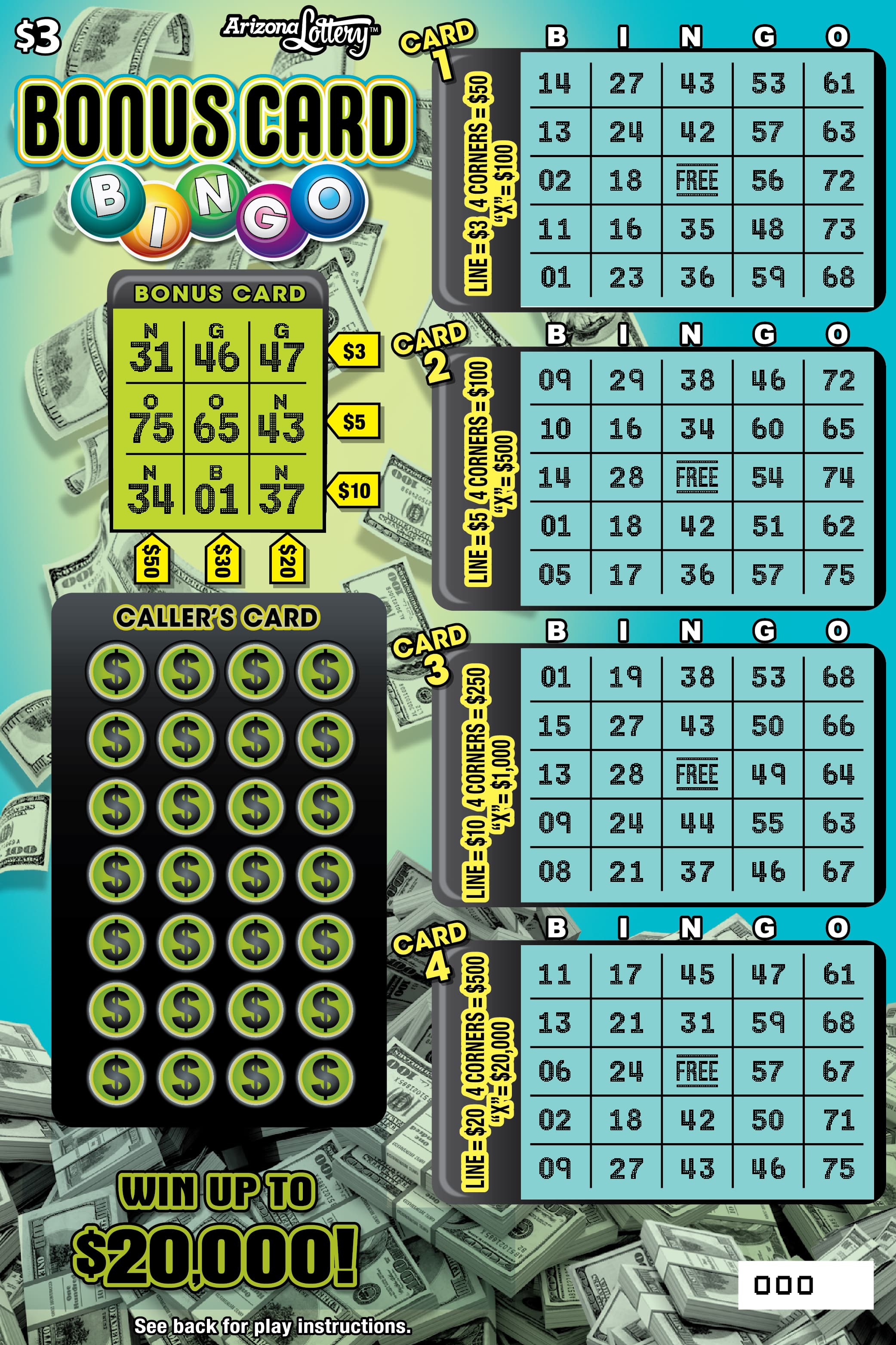 BONUS CARD BINGO scratch-off ticket