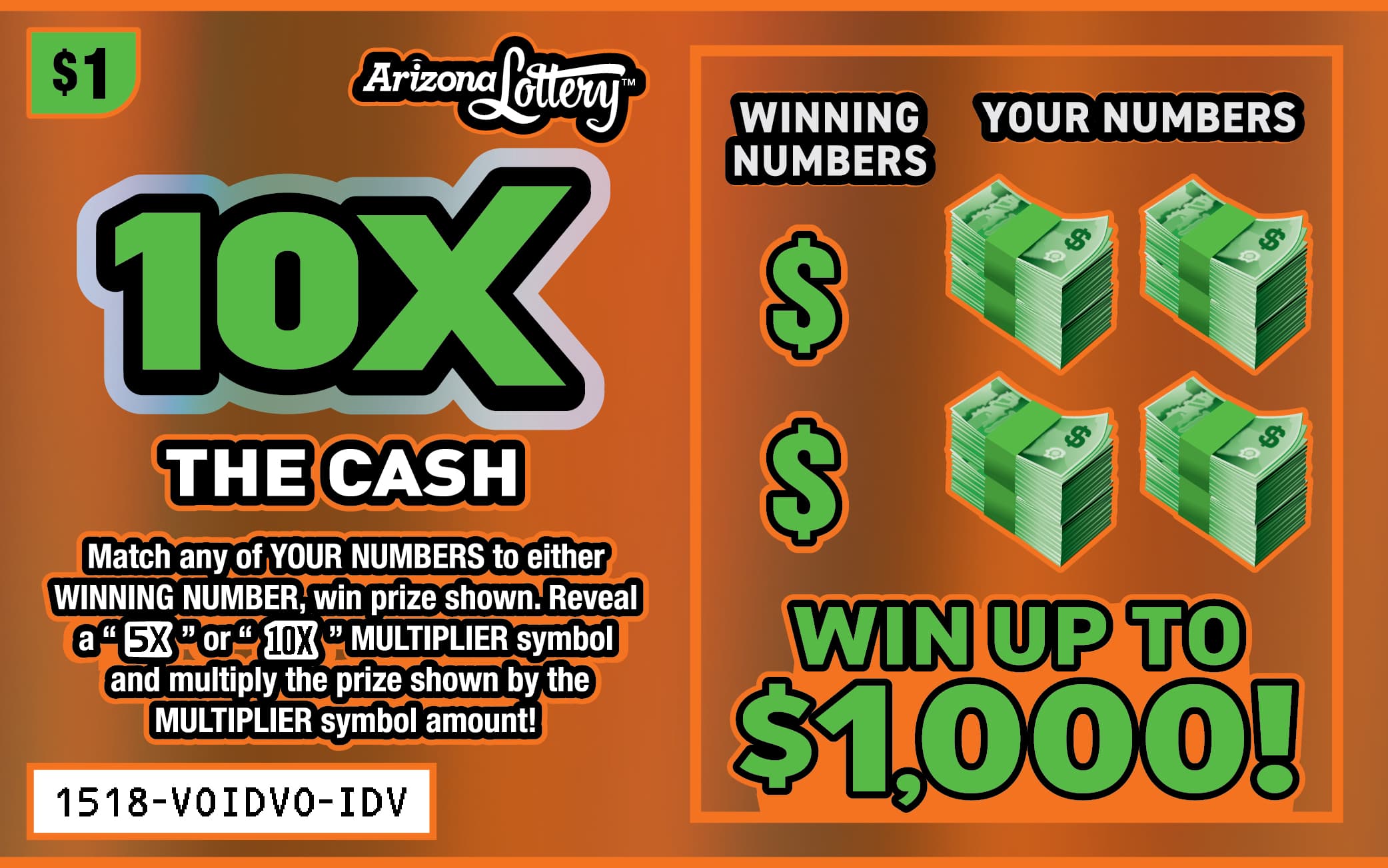 10X THE CASH scratch-off ticket
