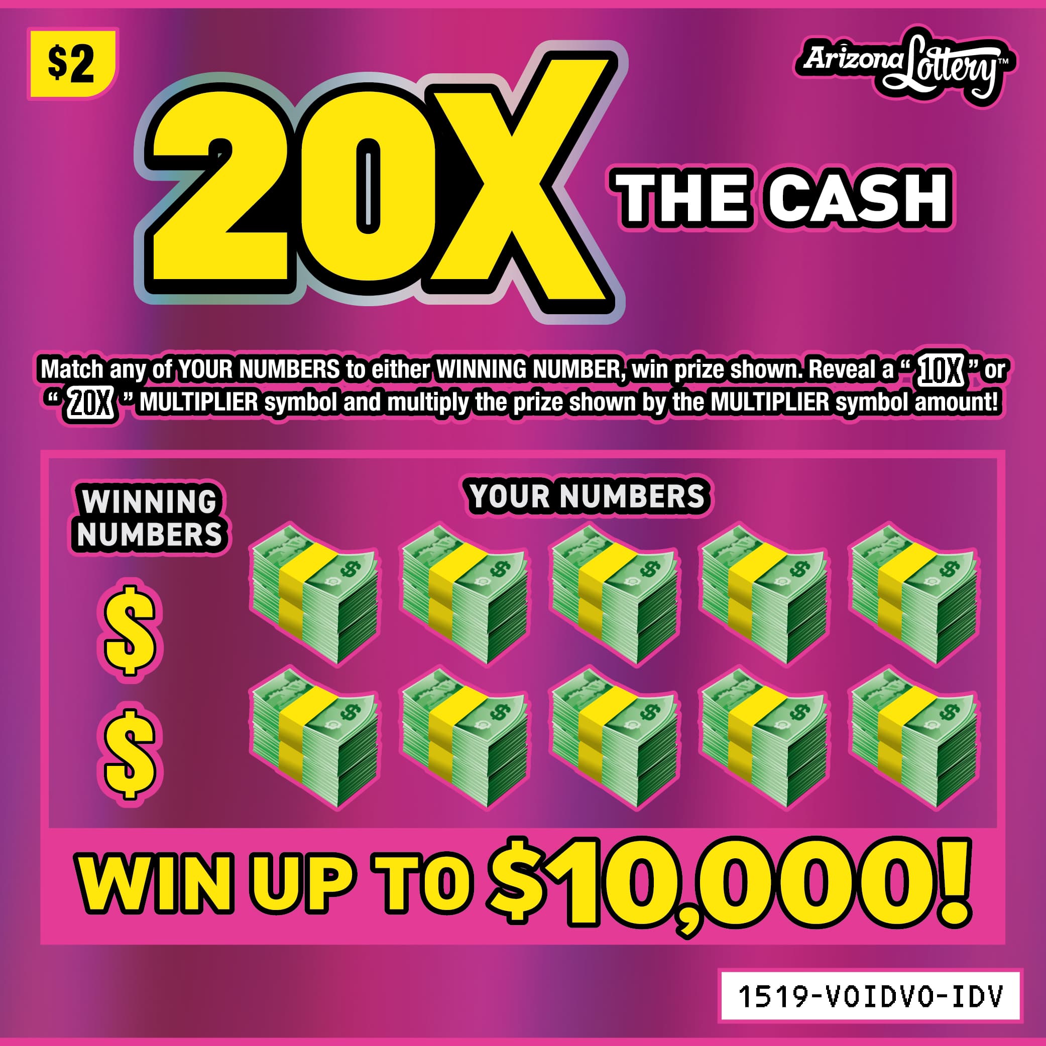 20X THE CASH scratch-off ticket