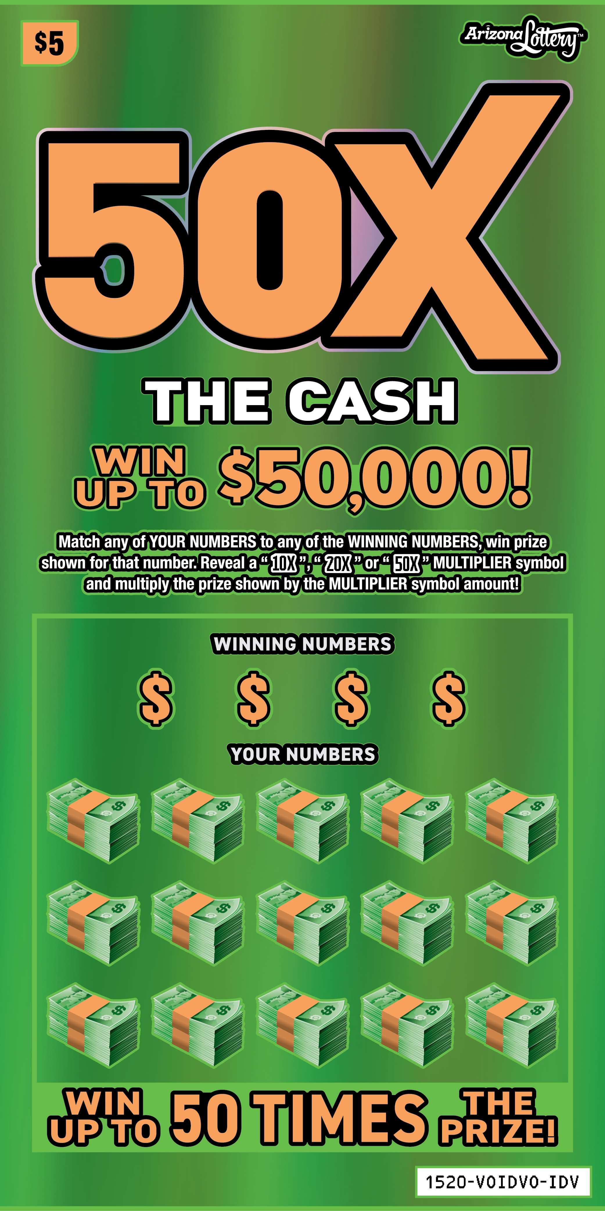 50X THE CASH scratch-off ticket