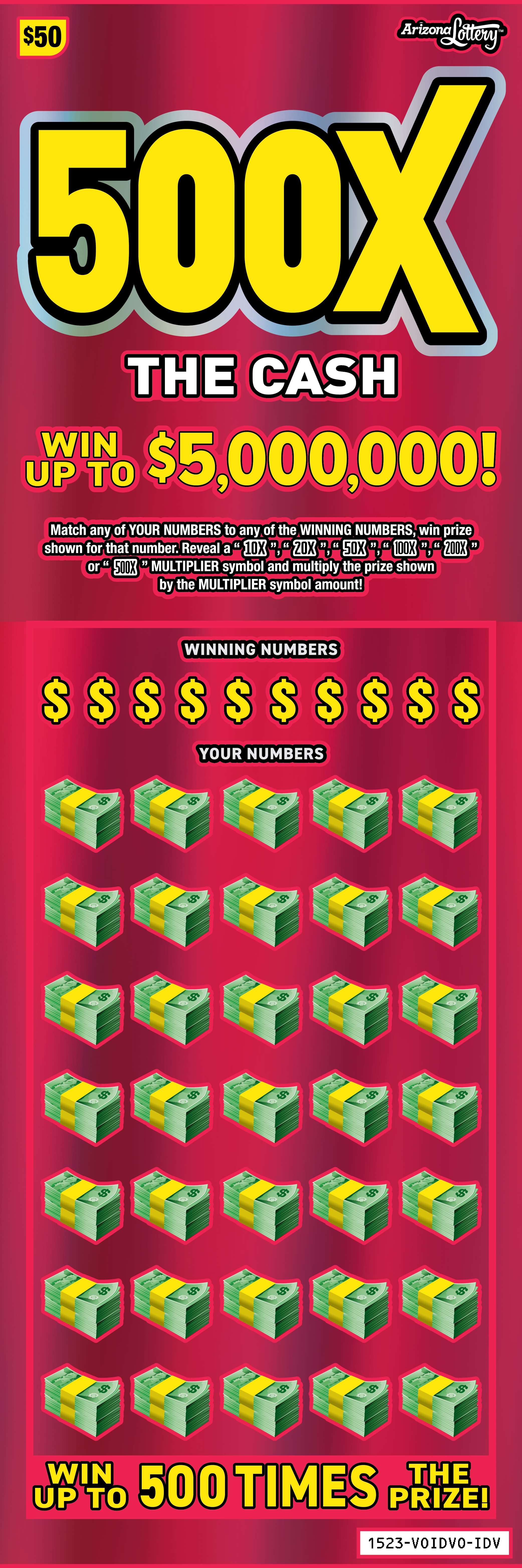 500X THE CASH scratch-off ticket