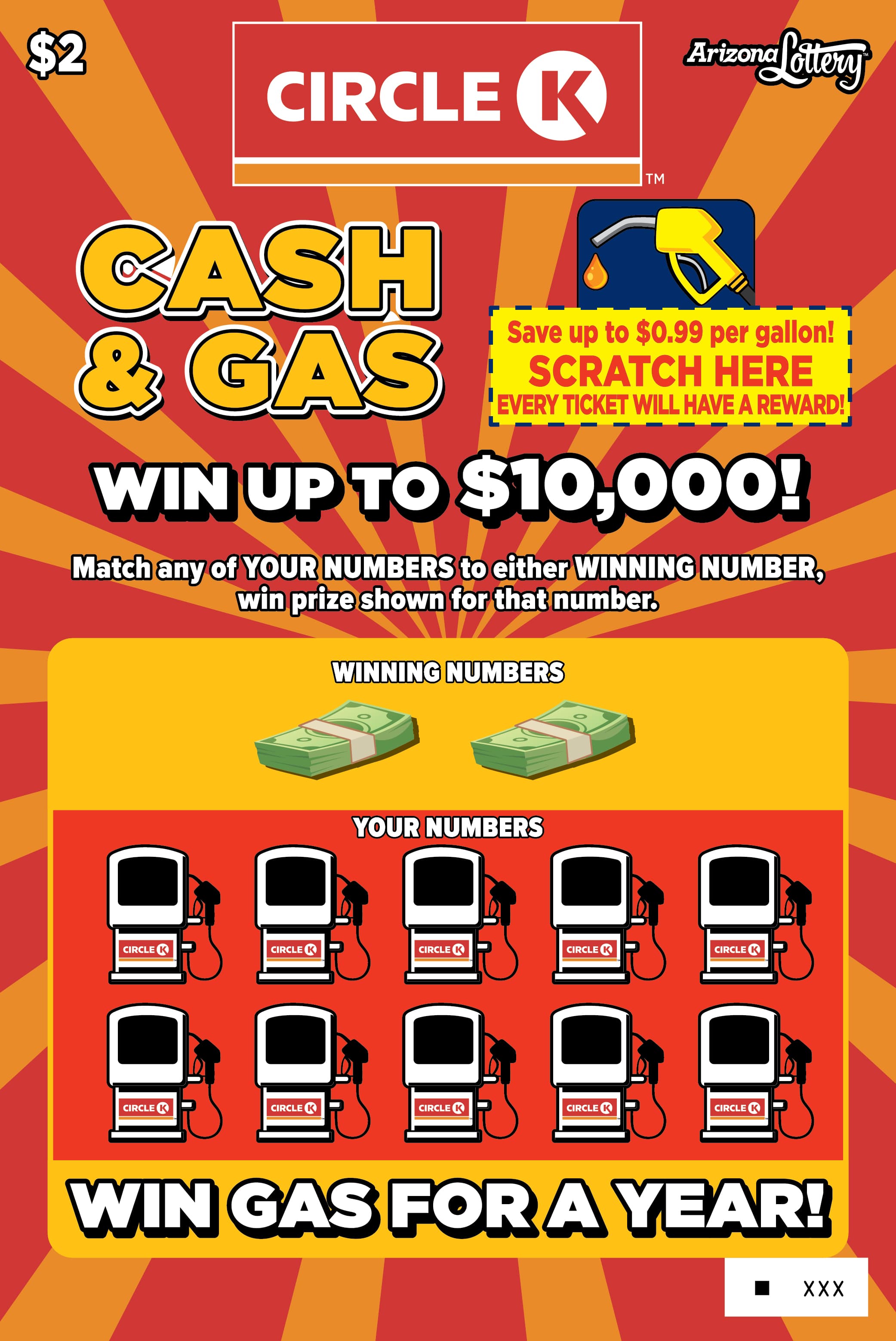 CIRCLE K CASH & GAS scratch-off ticket