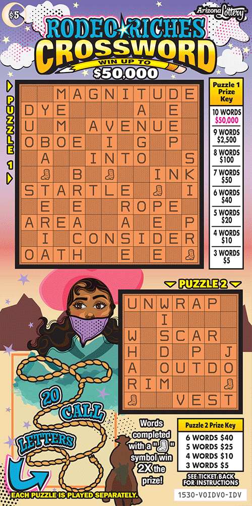 RODEO RICHES CROSSWORD scratch-off ticket