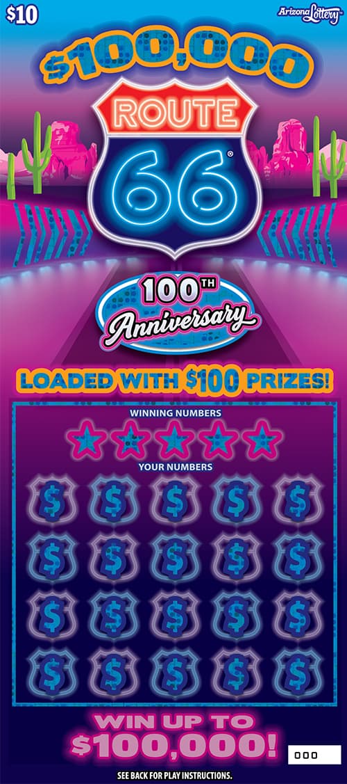 $100,000 ROUTE 66 scratch-off ticket