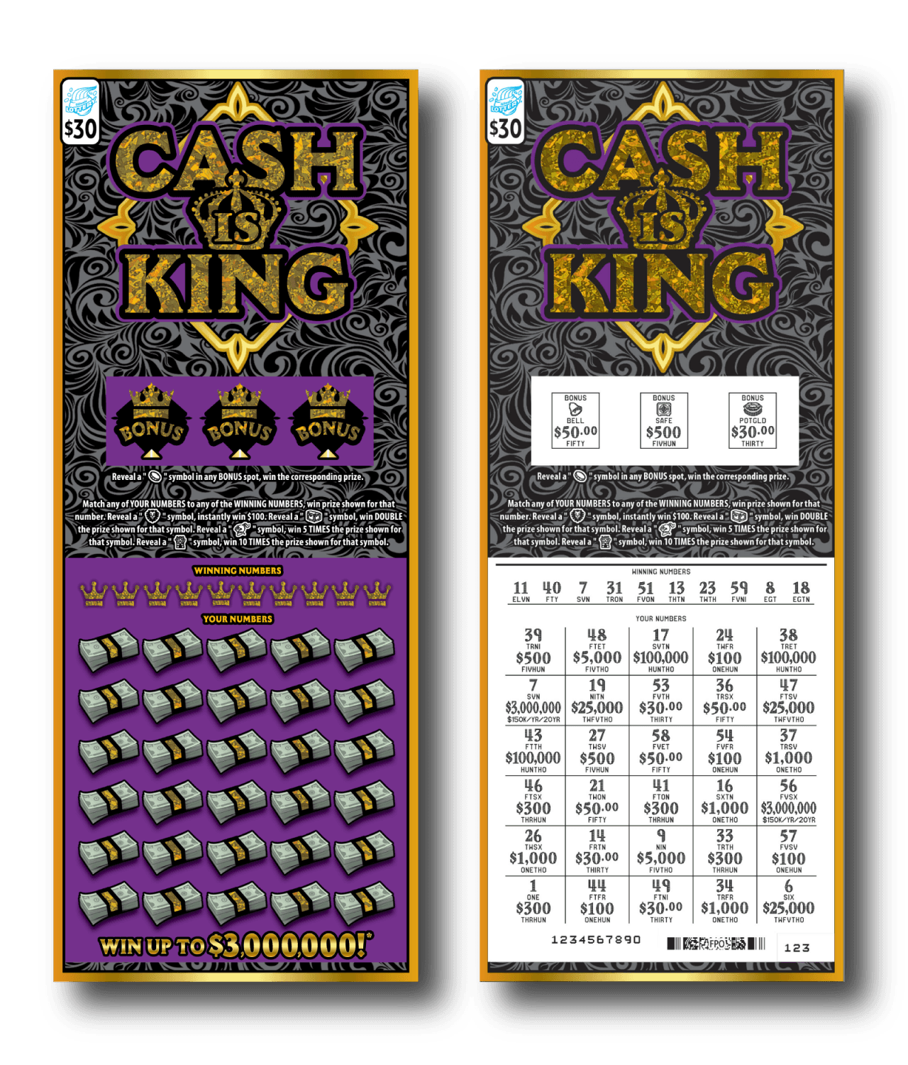 CASH IS KING scratch-off ticket