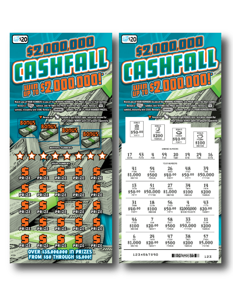 $2,000,000 CASHFALL scratch-off ticket