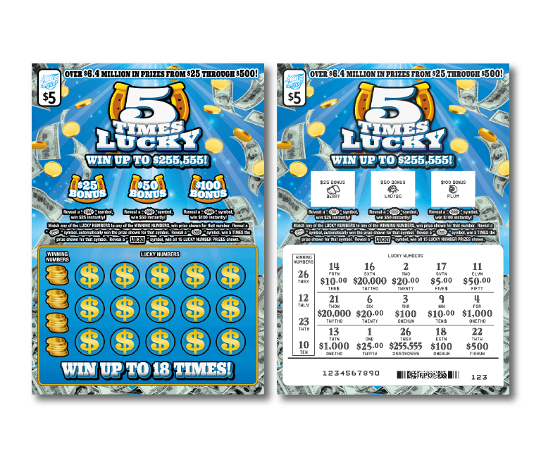 5 TIMES LUCKY scratch-off ticket