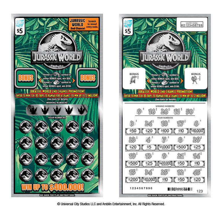 JURASSIC WORLD FRANCHISE scratch-off ticket