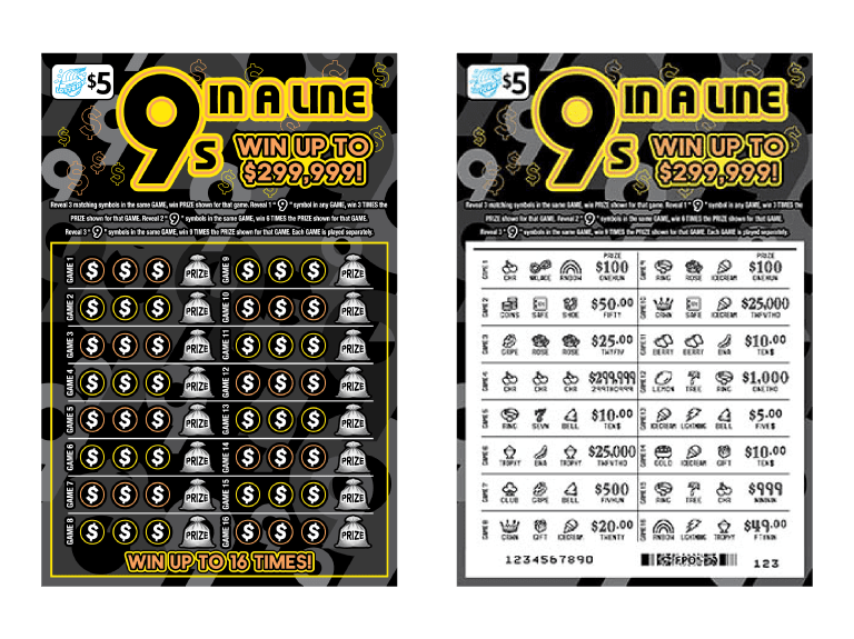 9S IN A LINE scratch-off ticket