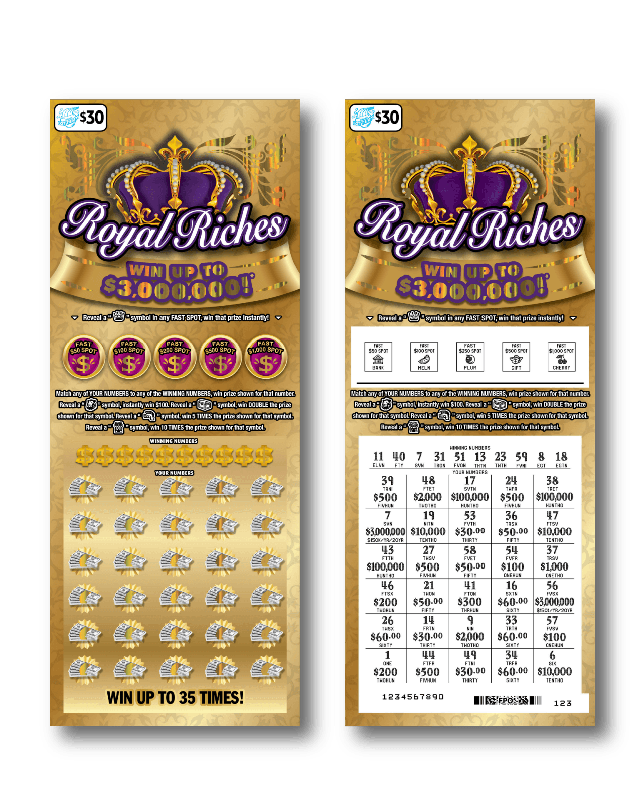 ROYAL RICHES scratch-off ticket