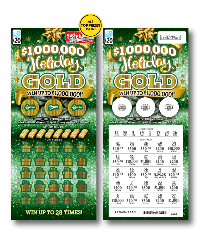 $1,000,000 HOLIDAY GOLD scratch-off ticket