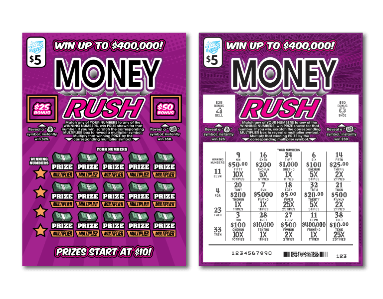 MONEY RUSH scratch-off ticket