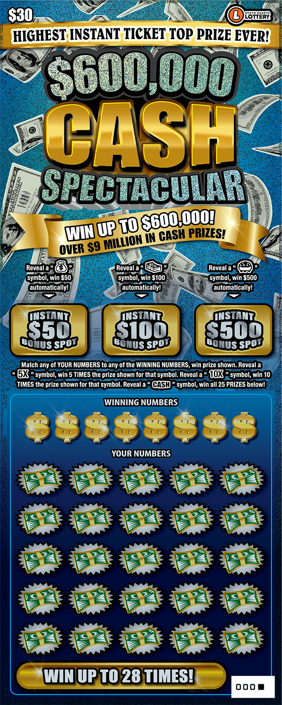 $600,000 CASH SPECTACULAR scratch-off ticket