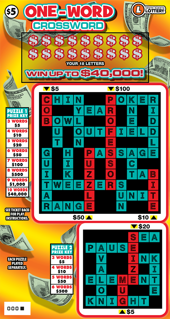 ONE-WORD CROSSWORD scratch-off ticket