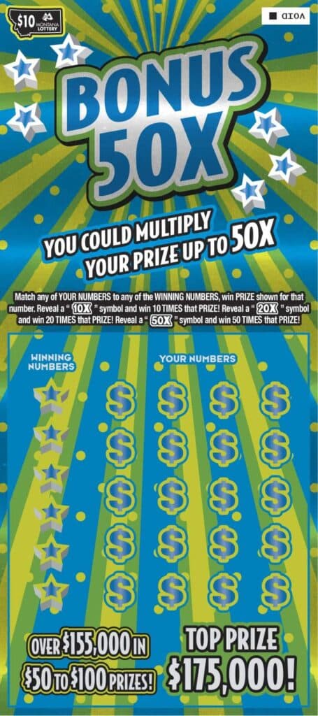 BONUS 50X MULTIPLIER scratch-off ticket