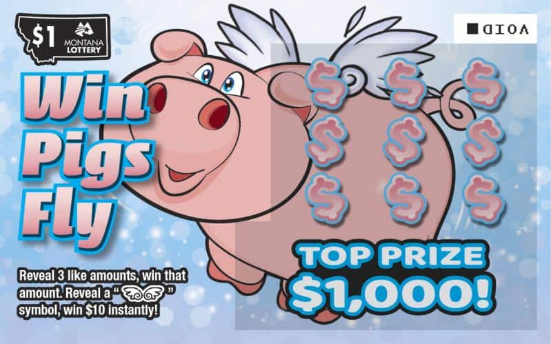 WIN PIGS FLY scratch-off ticket