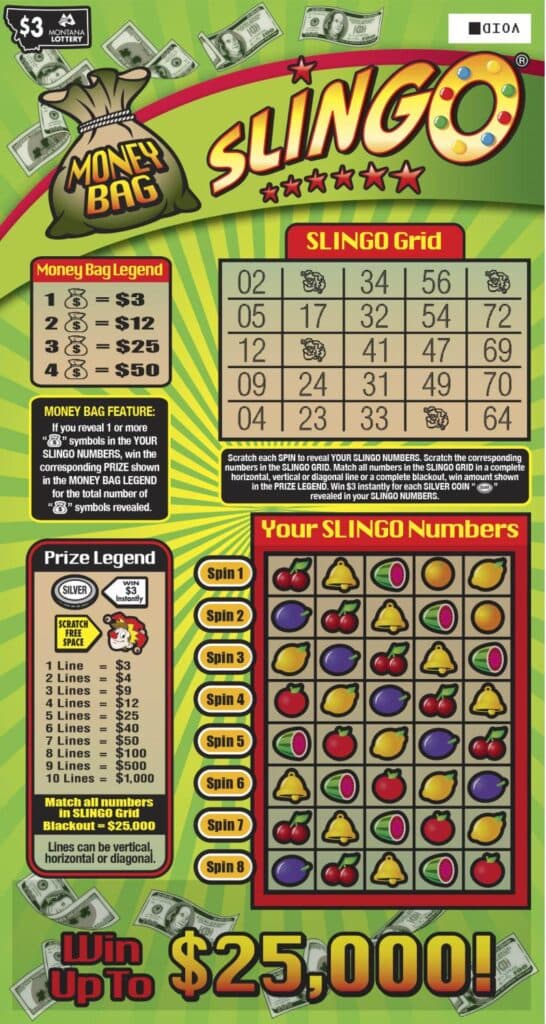MONEY BAG SLINGO® scratch-off ticket