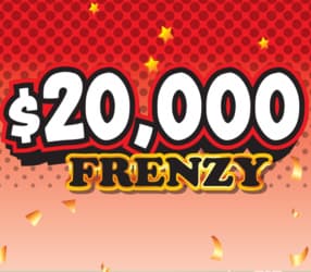 $20,000 FRENZY HOLIDAY EDITION scratch-off ticket