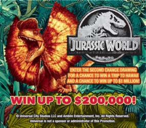 JURASSIC WORLD scratch-off ticket