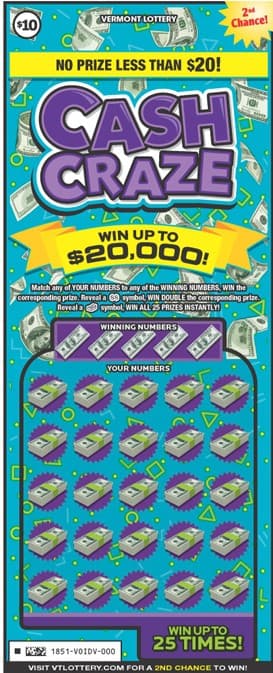 CASH CRAZE scratch-off ticket
