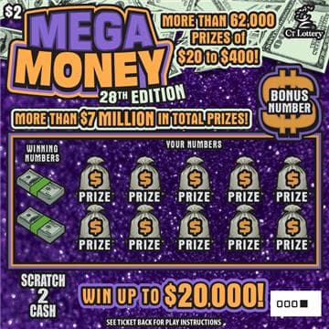 MEGA MONEY 28TH EDITION scratch-off ticket
