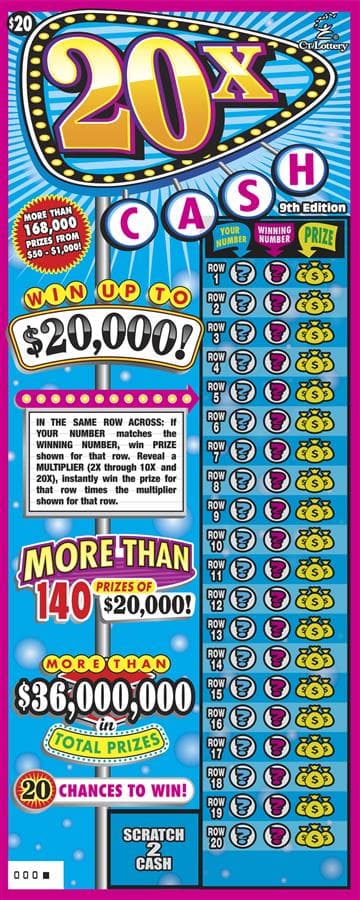 20X CASH 9TH EDITION scratch-off ticket