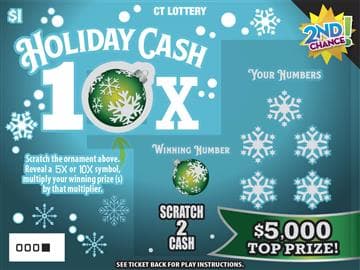 HOLIDAY CASH 10X scratch-off ticket