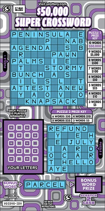 $50,000 SUPER CROSSWORD scratch-off ticket