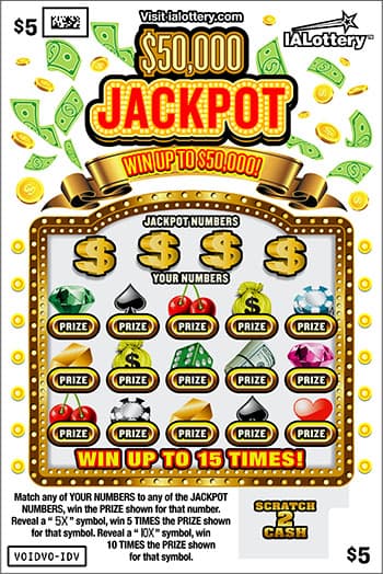 $50,000 JACKPOT scratch-off ticket