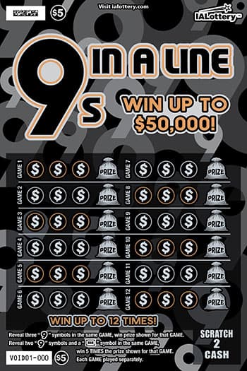 9S IN A LINE scratch-off ticket