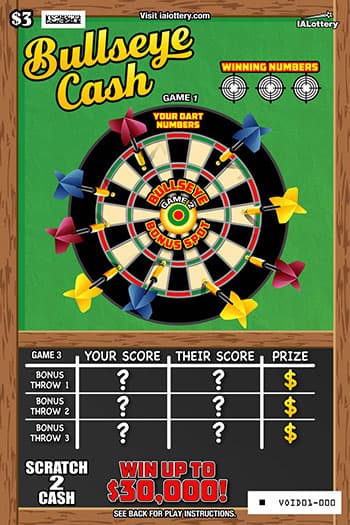 BULLSEYE CASH scratch-off ticket