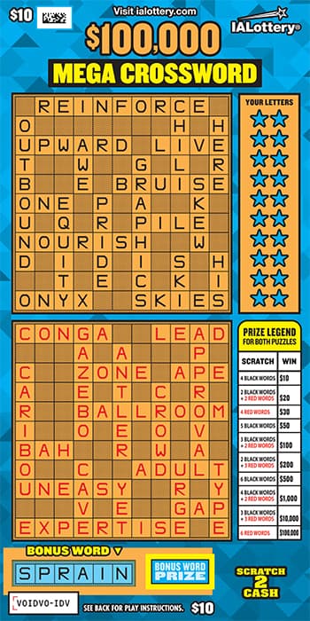 $100,000 MEGA CROSSWORD scratch-off ticket