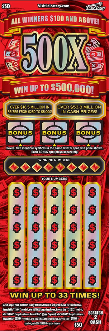 500X scratch-off ticket