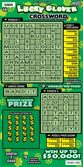 LUCKY CLOVER CROSSWORD scratch-off ticket