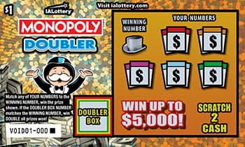 MONOPOLY DOUBLER scratch-off ticket