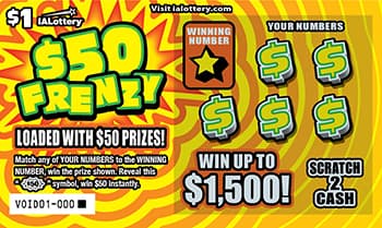 $50 FRENZY scratch-off ticket