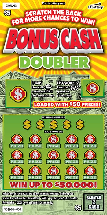 BONUS CASH DOUBLER scratch-off ticket