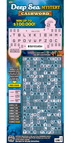 DEEP SEA MYSTERY CASHWORD scratch-off ticket