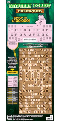 MYSTERY FOREST CASHWORD scratch-off ticket