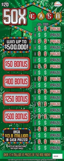 50X CASH scratch-off ticket