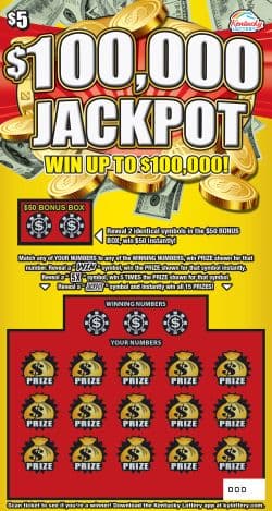 $100,000 JACKPOT scratch-off ticket